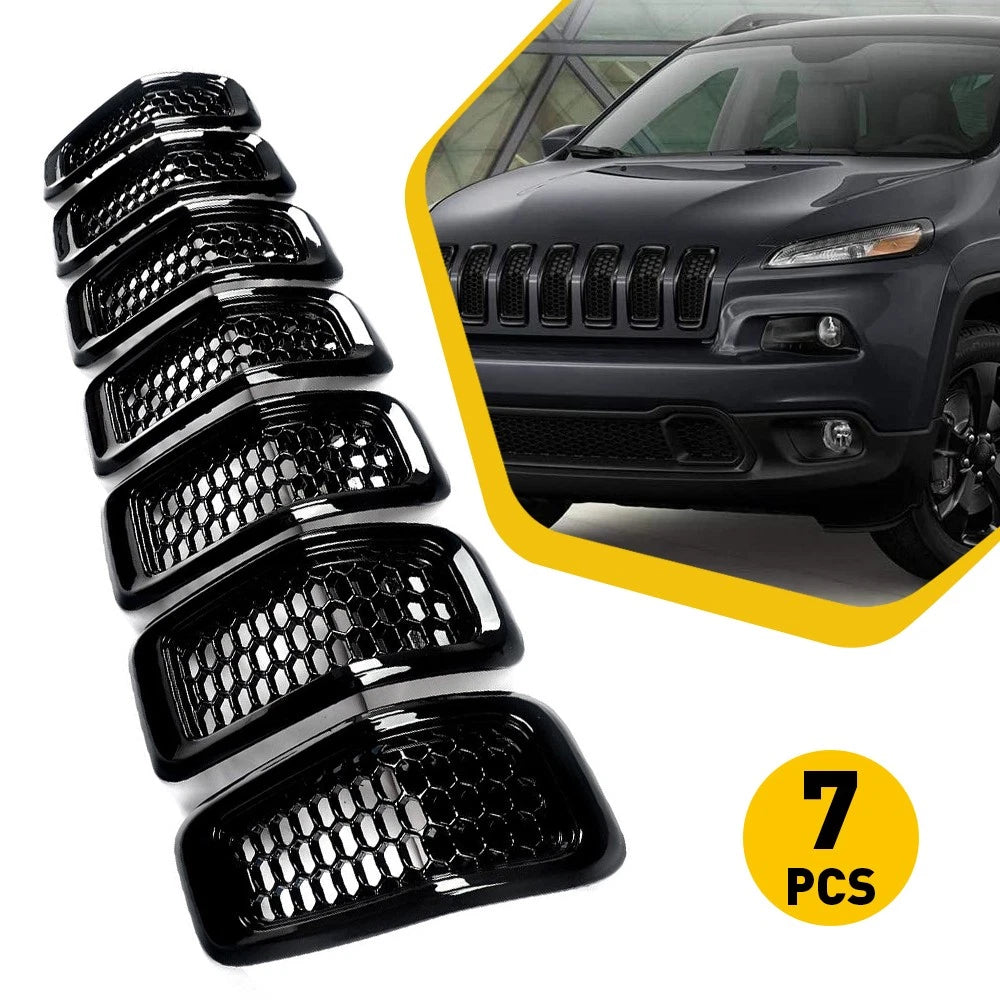 Black Mesh Honeycomb Chrome Ring Grille Insert for Jeep Cherokee (2014–2018)