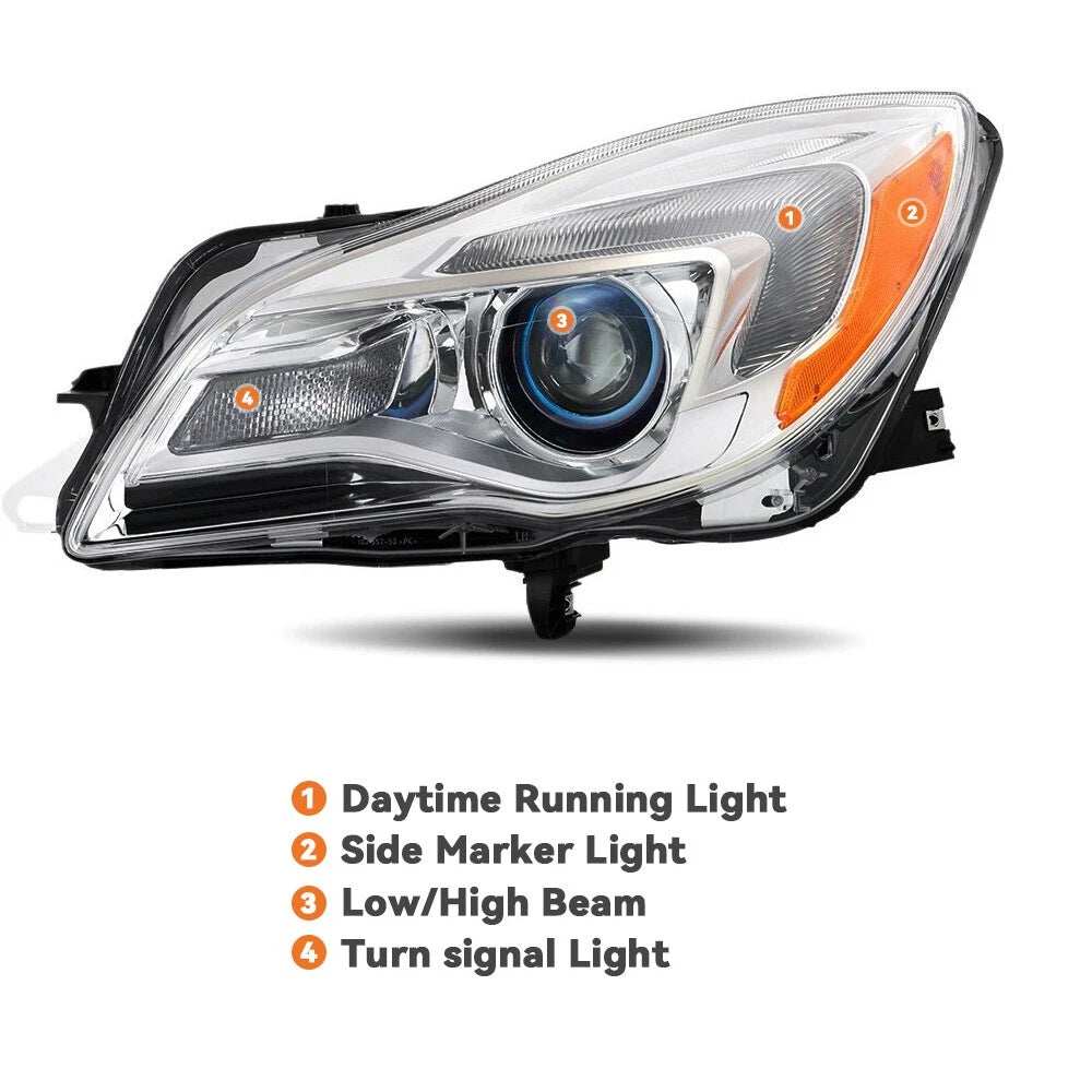Halogen Headlight Set for Buick Regal (2014–2017) w/Bulb Chrome Left+Right