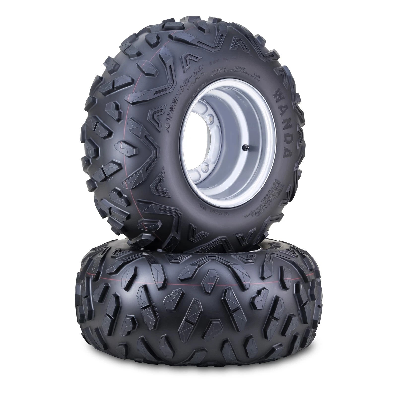 2 WANDA ATV Tire Wheel Assembly 22X10-10 4/156mm PCD 3+5 Silver Wheel 10417