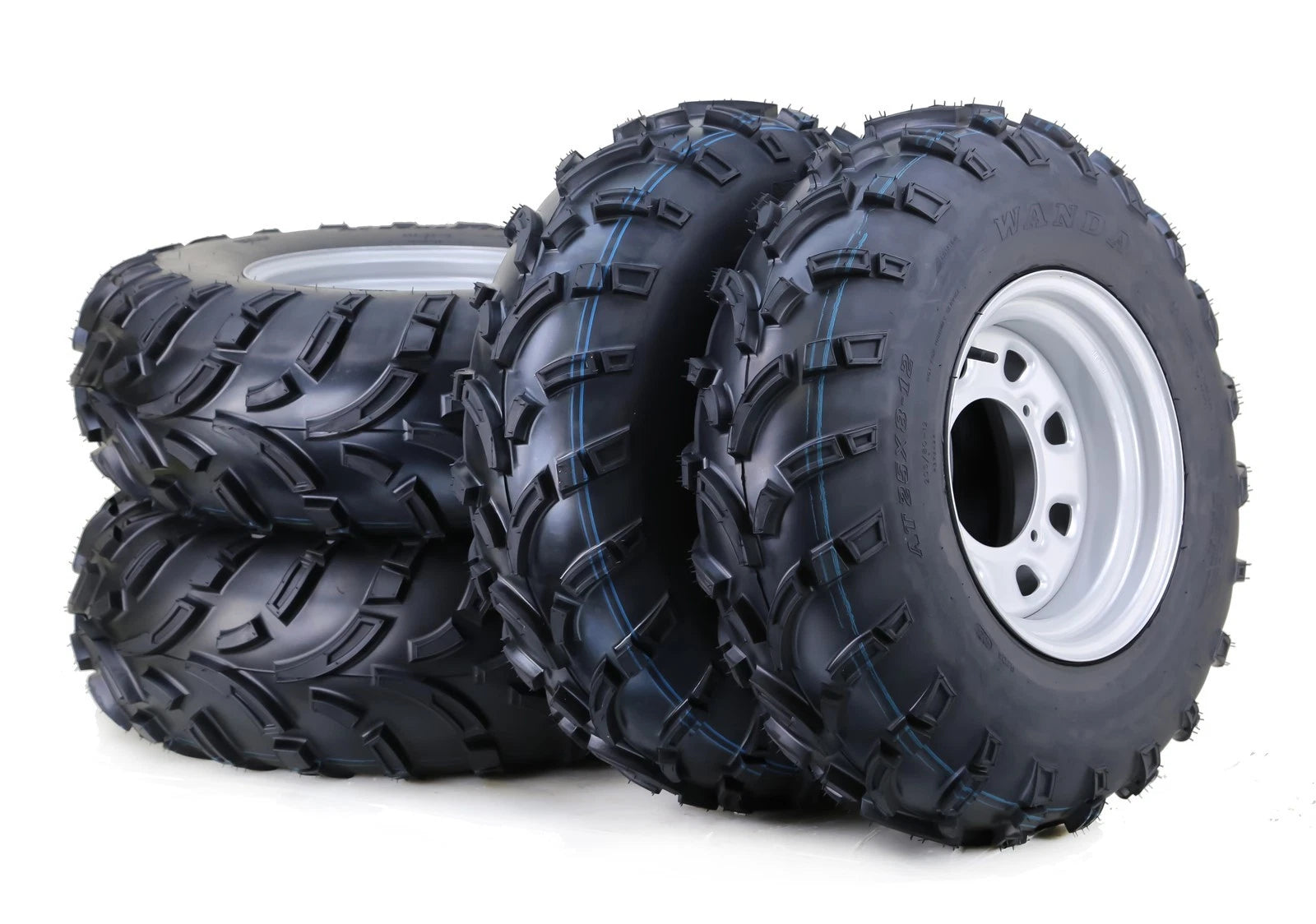 Set of 4 WANDA ATV Tires & Wheels 26X8-12 26X9-12 6-Ply 4-156 PCD Silver