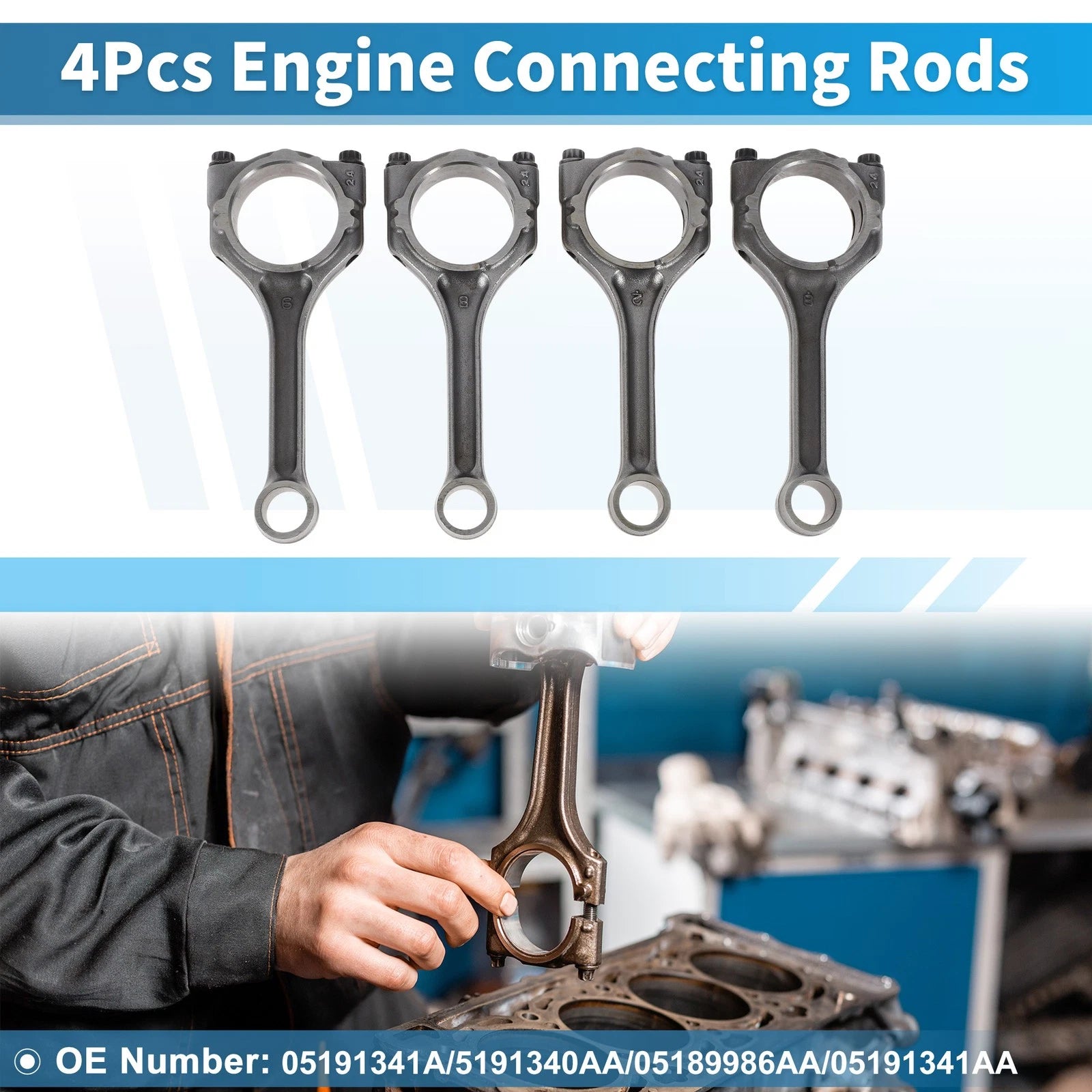 Set of 4 Engine Connecting Rods for Dodge Journey (2007–2012) No. 05191341A/5191340AA