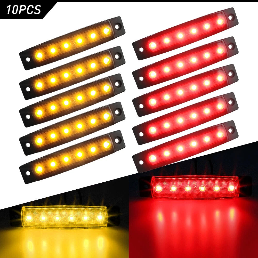 10X LED Marker Lights for Truck Trailer (Round, Amber/Red)