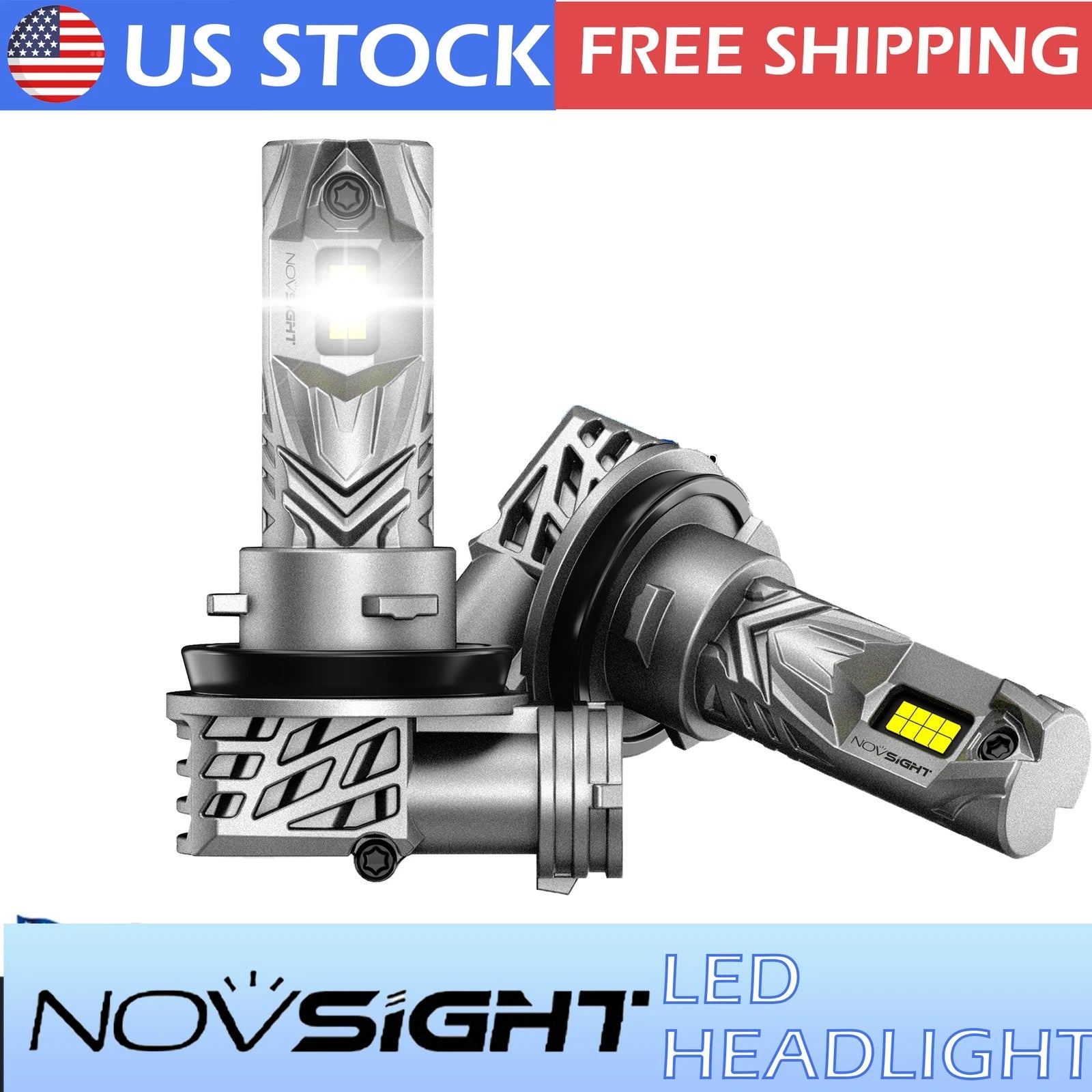 Pair of H11 H8 H9 LED Headlight Bulbs 6500K 24000LM for Vehicles