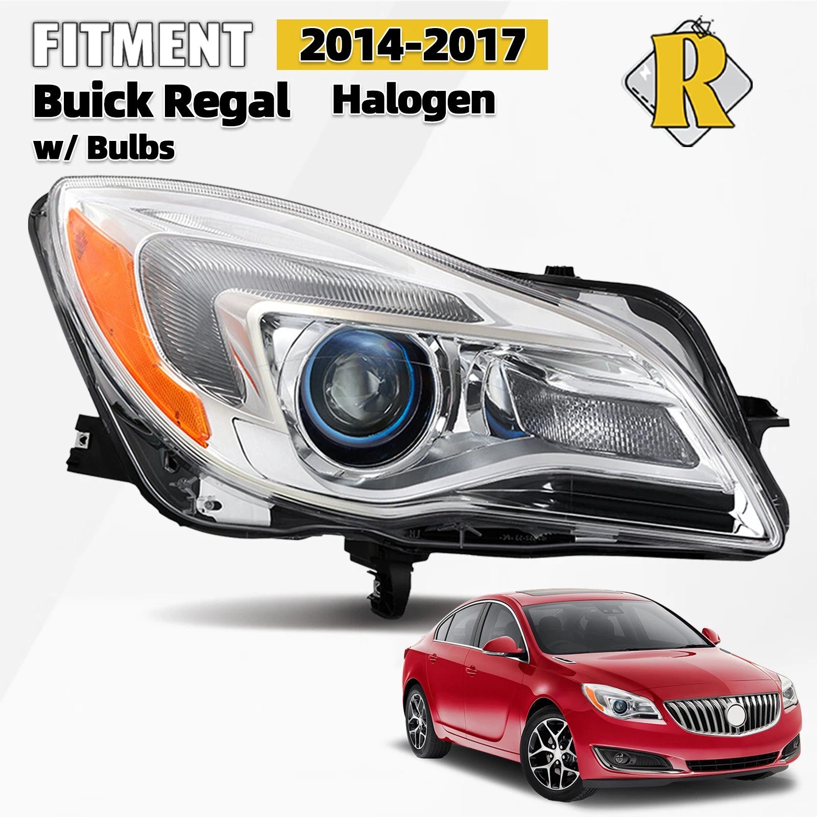 Halogen Headlight for Buick Regal (2014–2017) Chrome Right Passenger Side