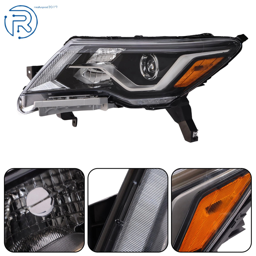 Headlight Driver Side for Nissan Pathfinder (2017–2019) Halogen LED DRL Black