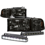 Smoked Headlight + Amber Signal Lamp + LED Fog Light Set for Ram (1994–2002)