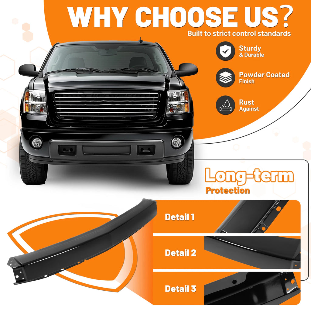 Gloss Black Front Bumper Face Bar for Chevy Silverado 1500 (2007–2013)