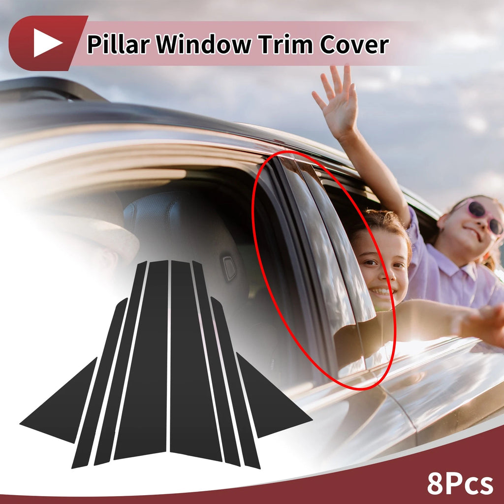 Set of 8 Door Pillar Window Trim for Audi A4L (2004–2008) Black