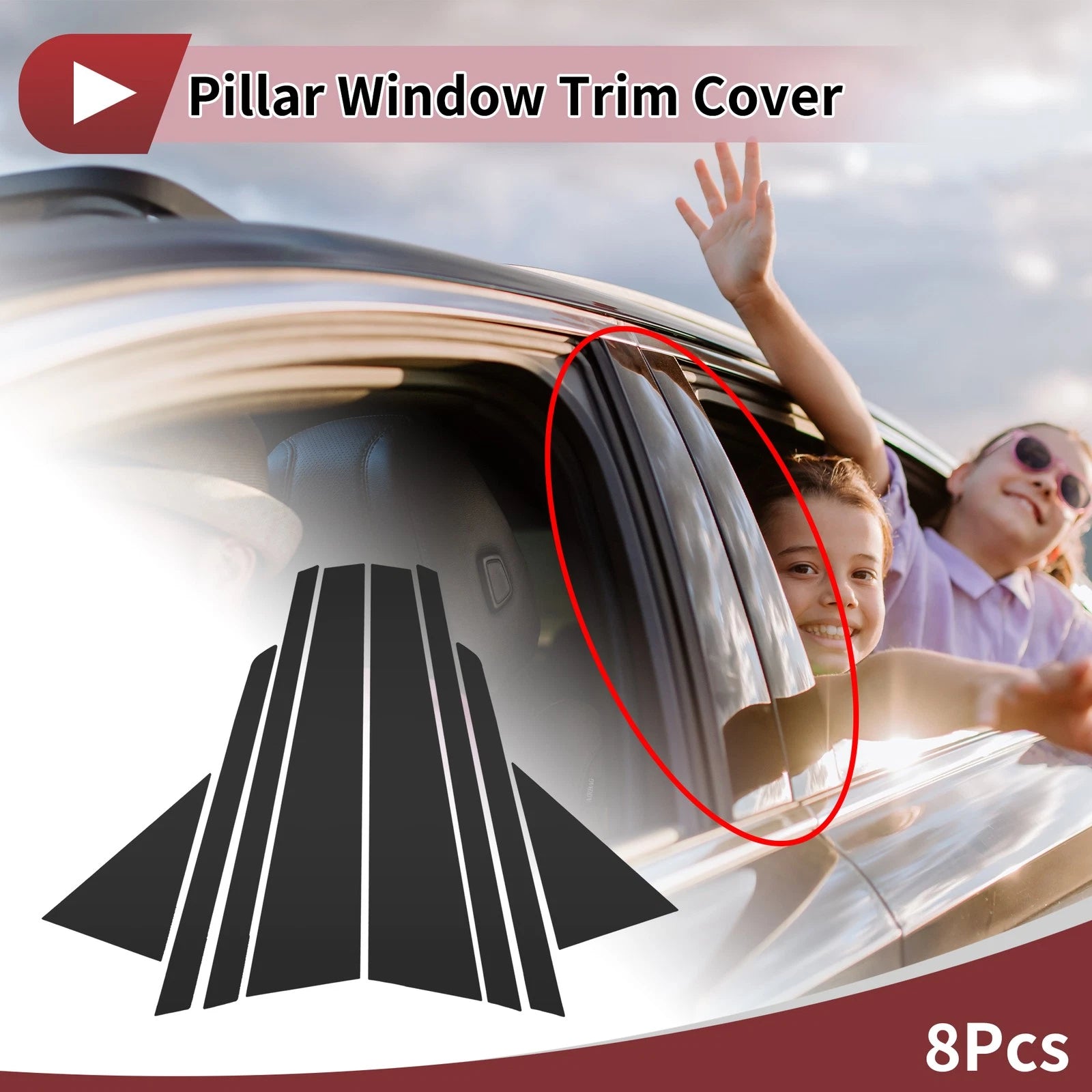 Set of 8 Door Pillar Window Trim for Audi A4L (2004–2008) Black