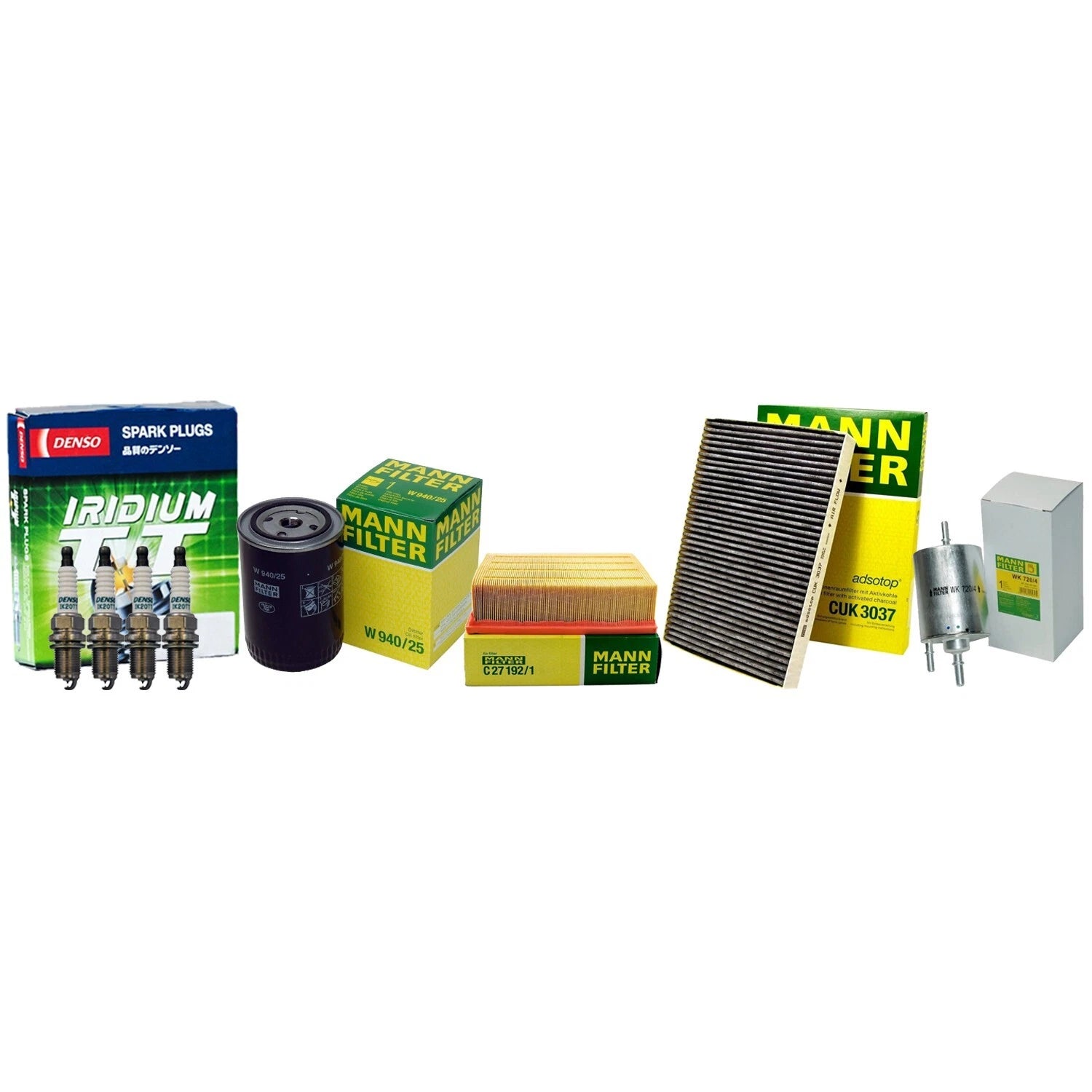 Mann Engine Cabin Air Oil Fuel Filters & 4 Denso Iridium TT Spark Plugs for