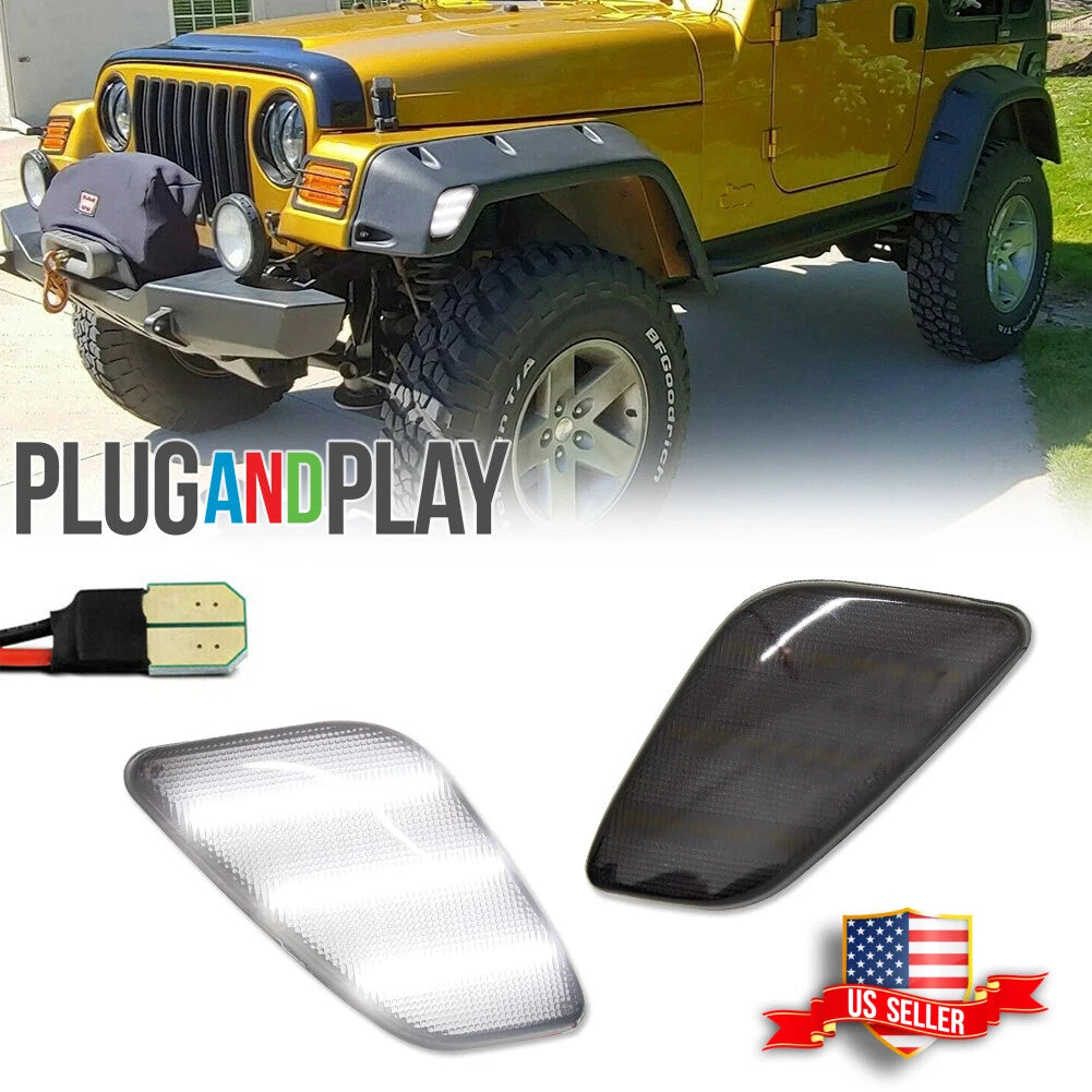 2X Smoked LED Front Fender Side Marker Lights for Jeep Wrangler (1997–2006)
