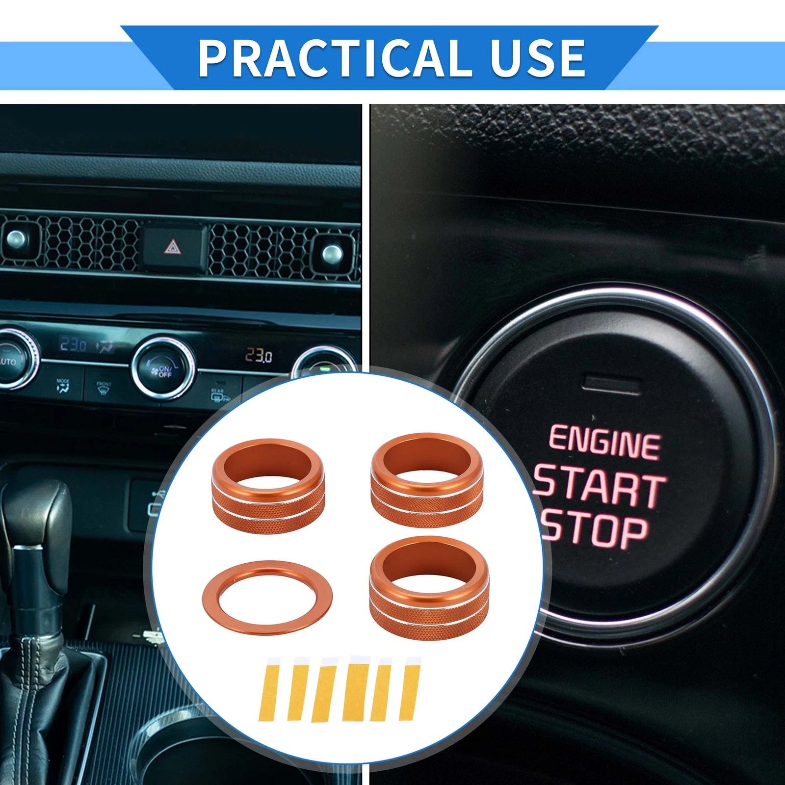 Set of 4 AC Engine Start Switch Knob Cover Ring for Honda Civic (2022–2024) Orange