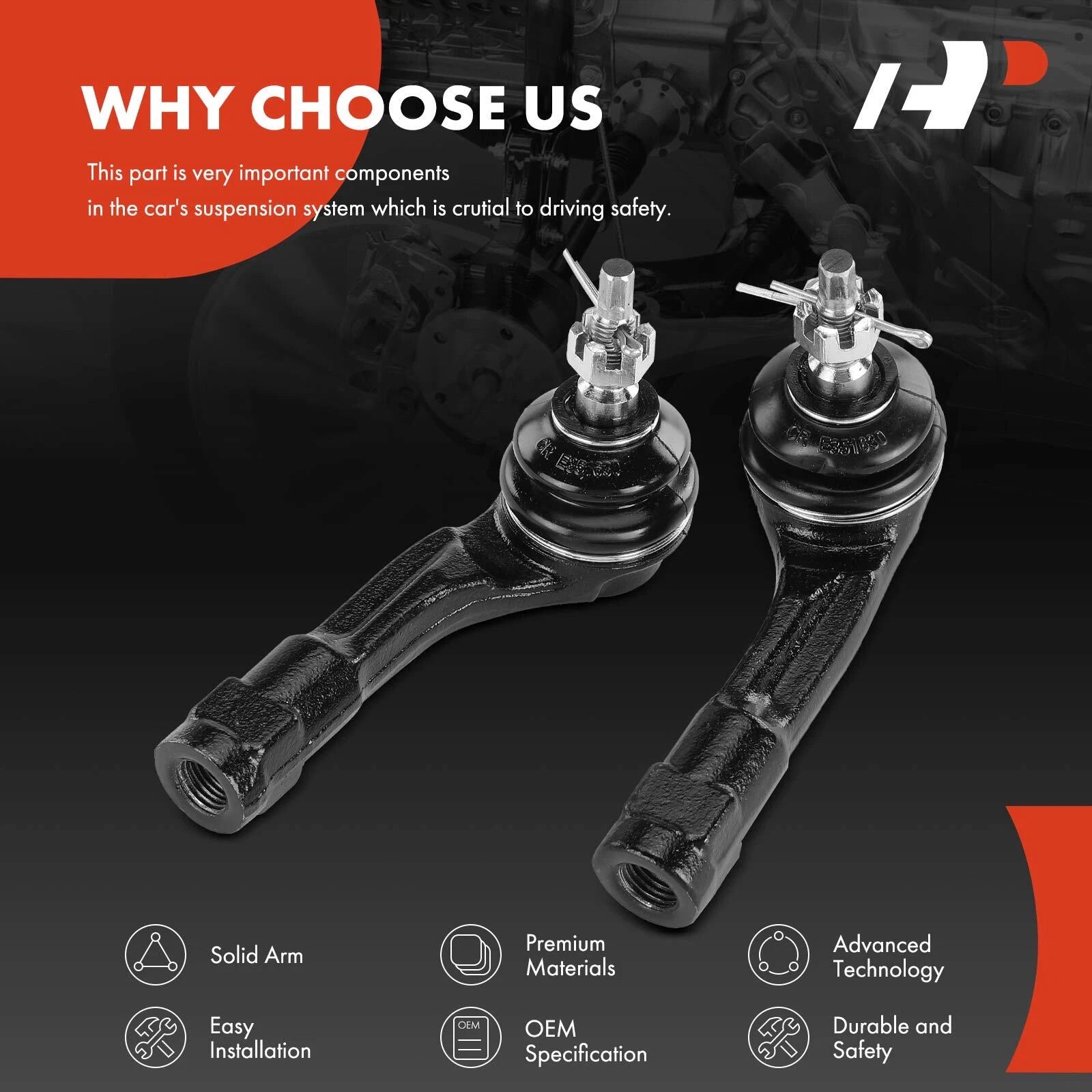 2X Front Outer Tie Rod End for Hyundai Accent (2018–2022) Kia Rio (2018–2023)
