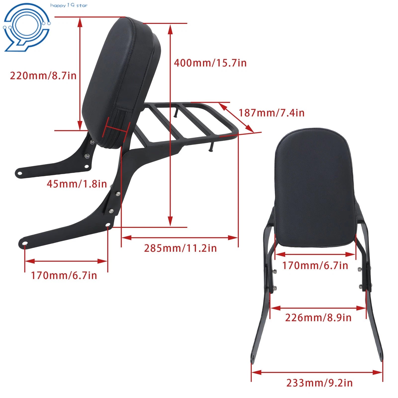 Sissy Bar Backrest with Luggage Rack for Honda Rebel 250 (1985–2016)