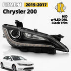 HID/Xenon Headlight w/ LED DRL Black Trim for Chrysler 200 (2015–2017)