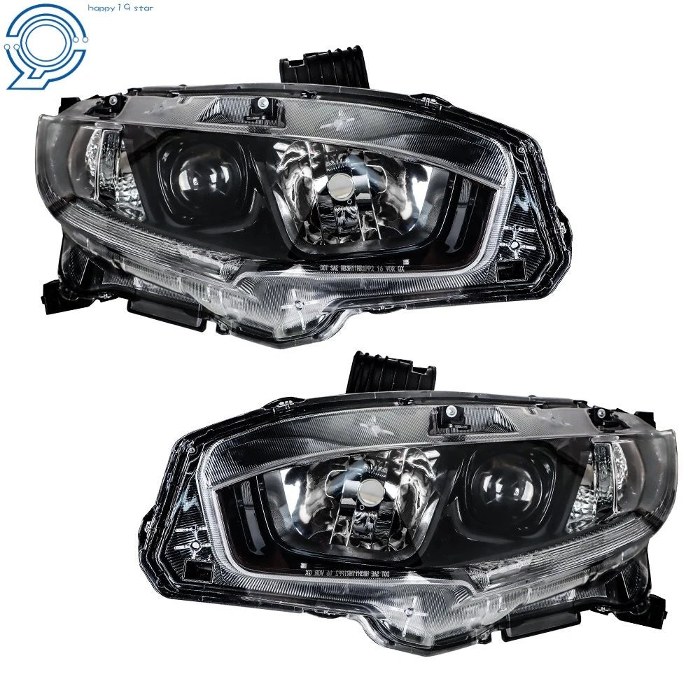 Set of 2 Halogen Projector Headlights for Honda Civic (2016-2021)