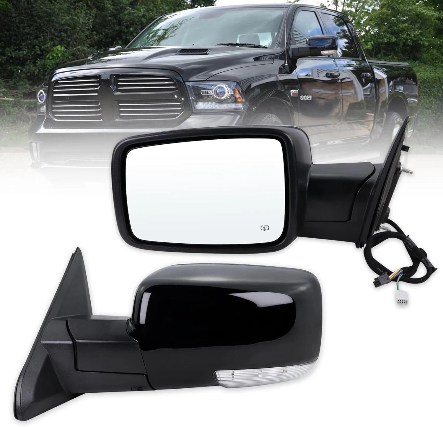 1 Pair Mirror for Ram 1500 (2013–2019) Manual Fold Power Adjust Heated Puddle Light