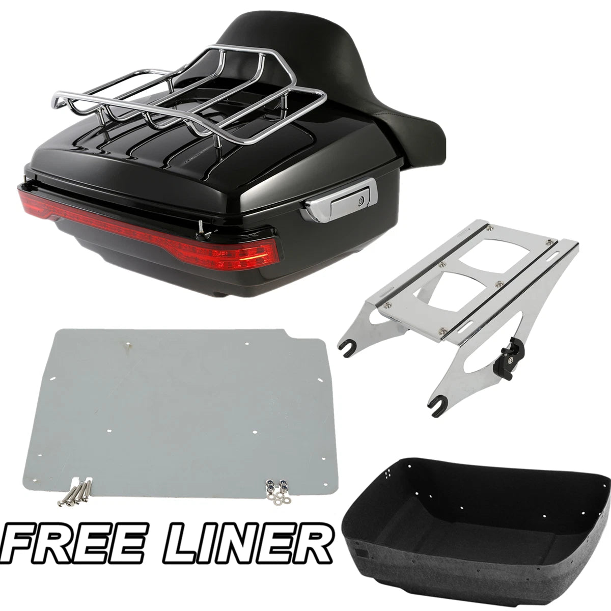 King Trunk Backrest with Rack Light Plate for Harley Road King (2014–2025)