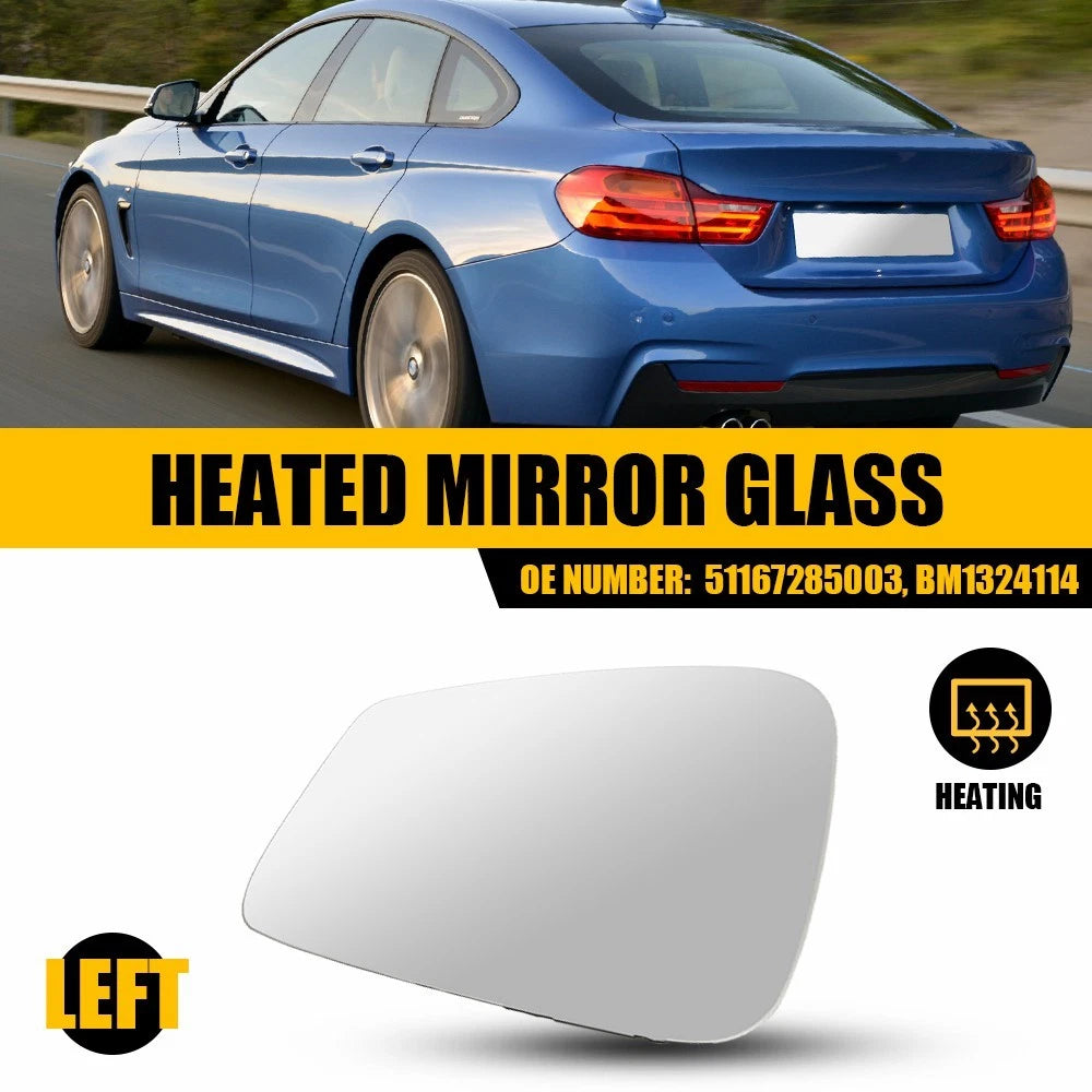 Front Driver Left Side Mirror Glass for BMW 320i (2012–2018) 51167285003, BM132411