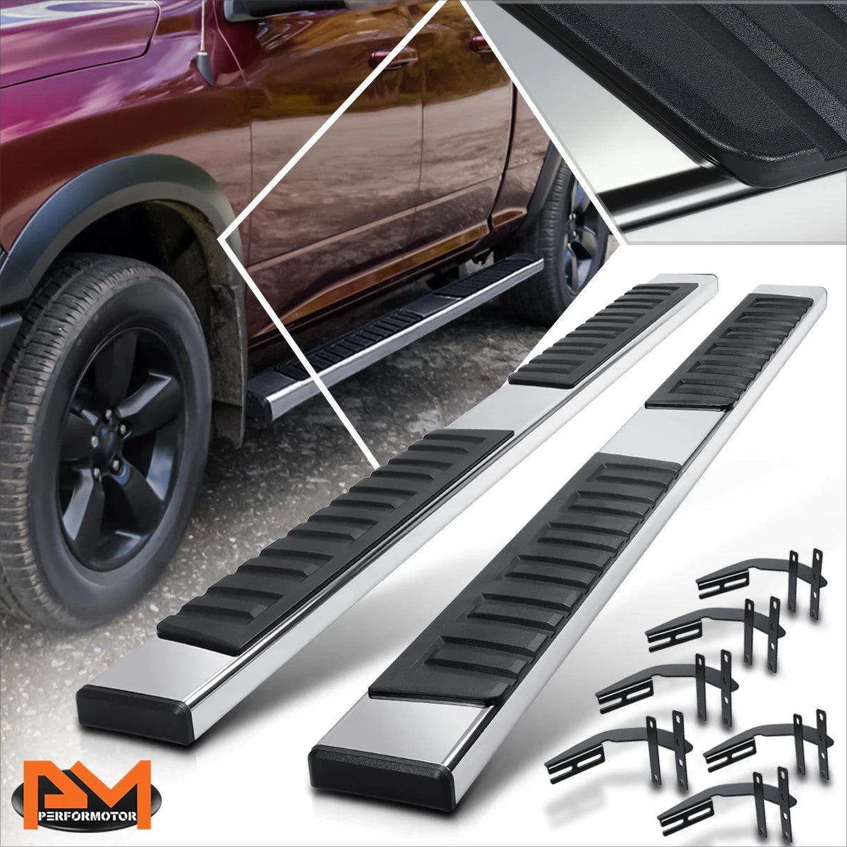 Set of 2 Stainless Steel Side Step Bars for Ram 1500 Quad Cab (2019–2024)