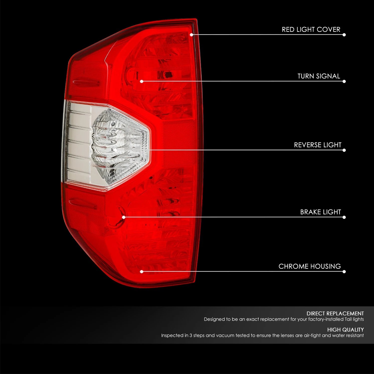 Driver Left Chrome Housing Red Lens Tail Brake Light for Toyota Tundra (2014–2021)
