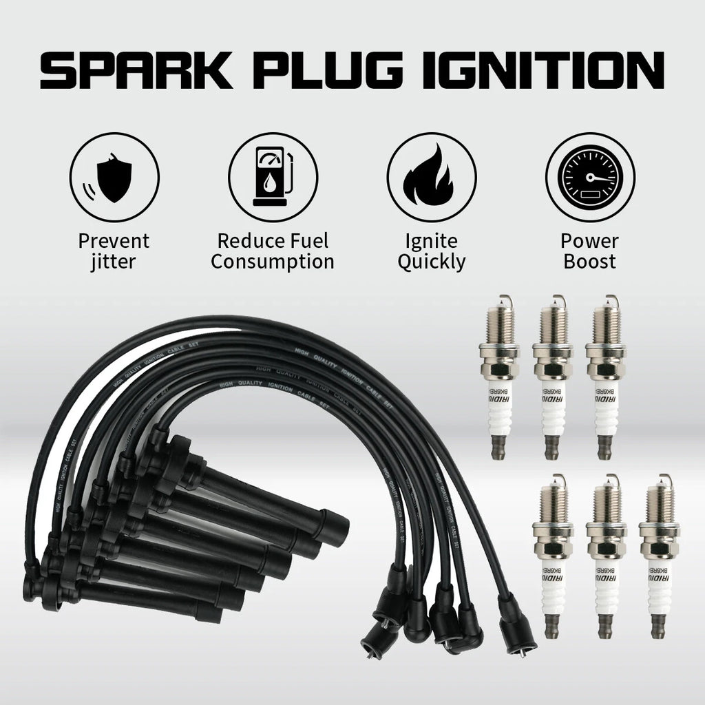 6X Spark Plug + 6X Wire for Mitsubishi Montero Sport (1997–2004) 671-6228