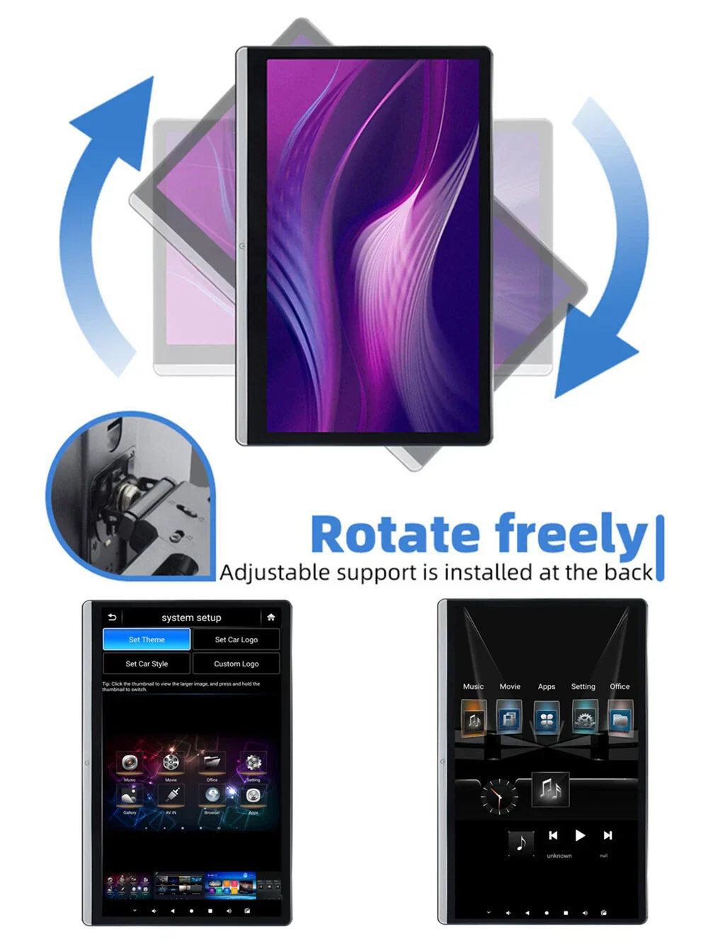 14" 1080P Rotatable Headrest TV Monitor for Car - 4GB + 64GB Tablet