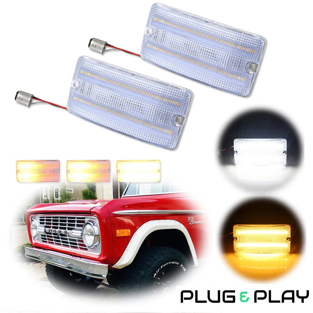 Clear Switchback LED DRL Signal Lights for Ford Bronco (1969–1977)