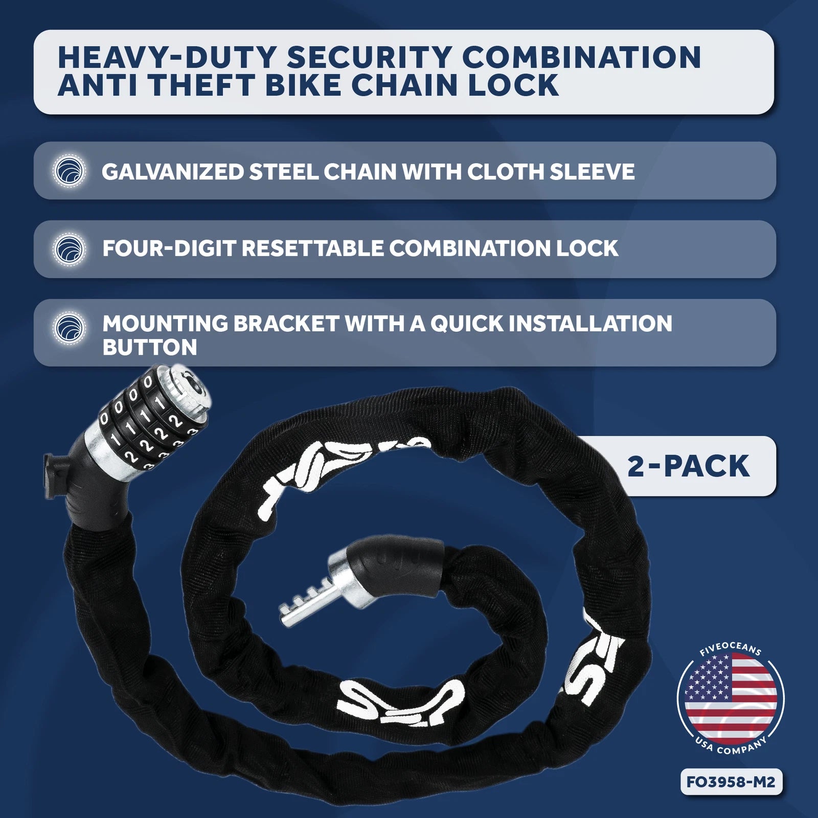 2X Bike Chain Lock, Combination Anti Theft Heavy Duty