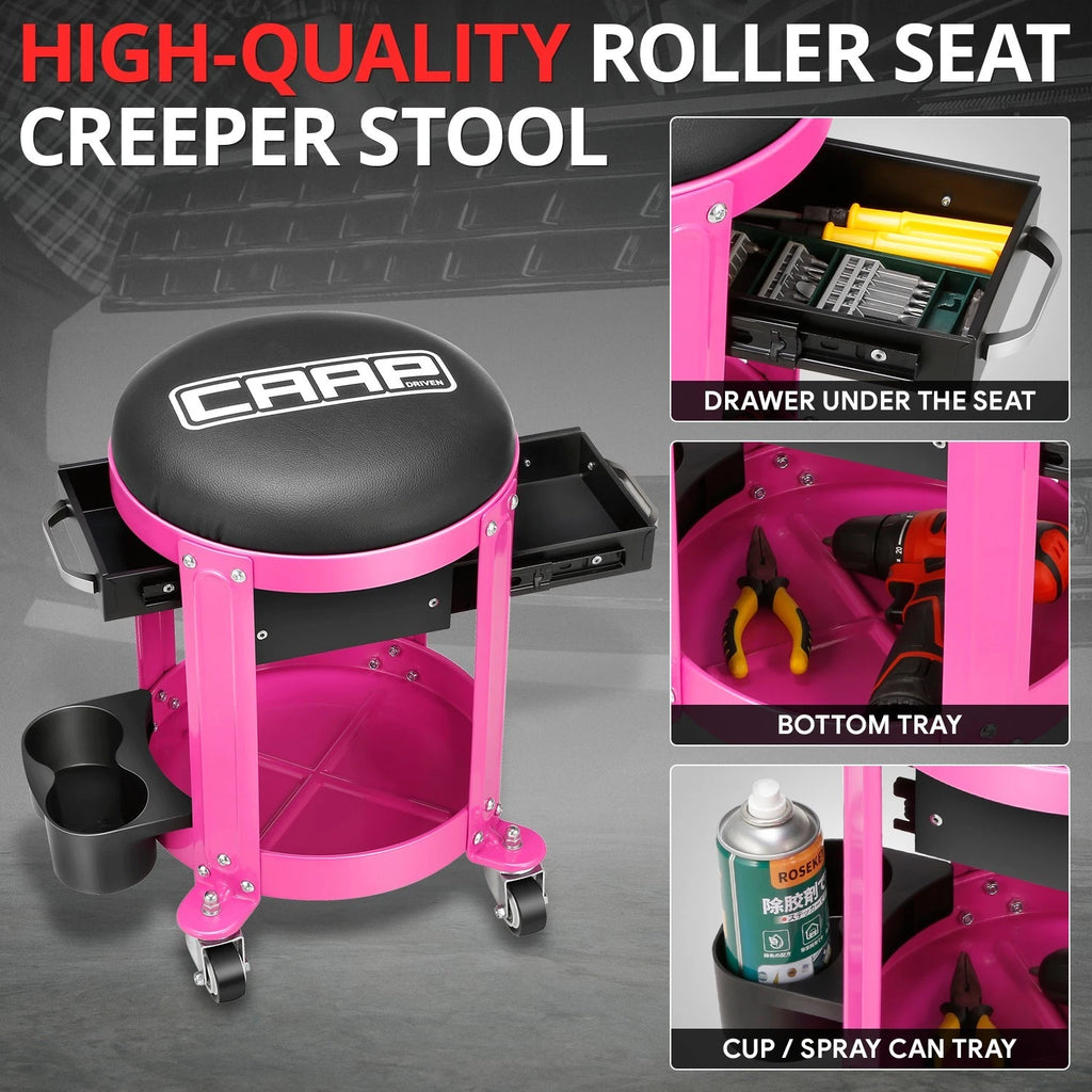 Rolling Stool for Garage Mechanics (5.5"W X 9.5"L, 300lbs Capacity)
