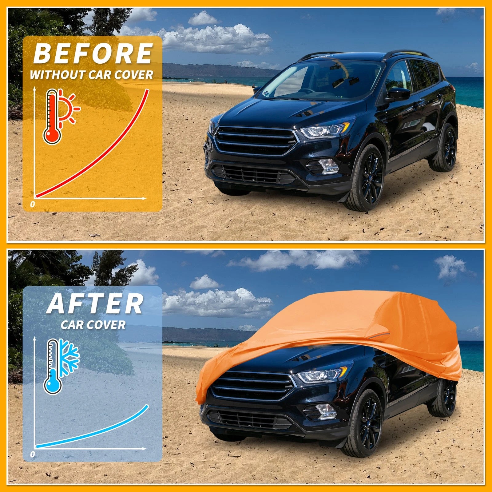 Waterproof Car Cover for Ford Escape (2013–2023) - Orange Cotton, Zipper