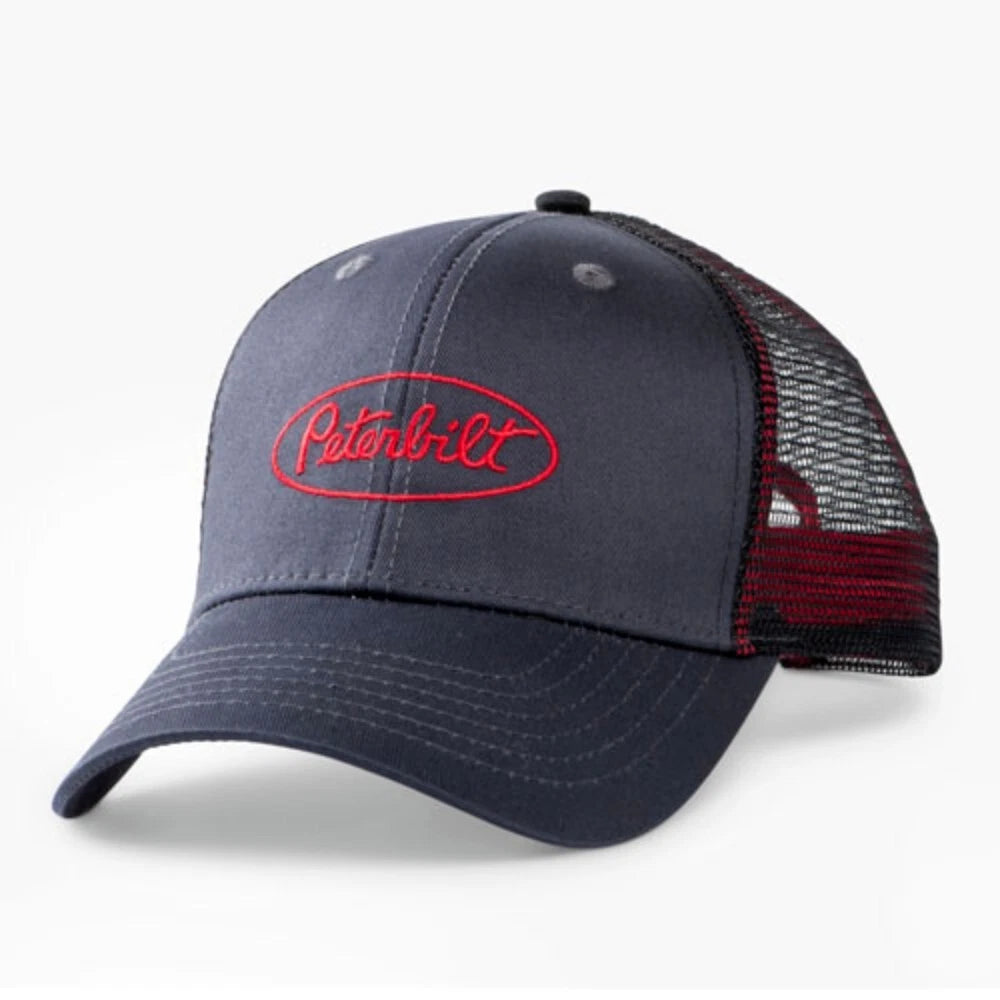 Snapback Mesh Cap for Peterbilt Motors Trucks (Charcoal & Red)