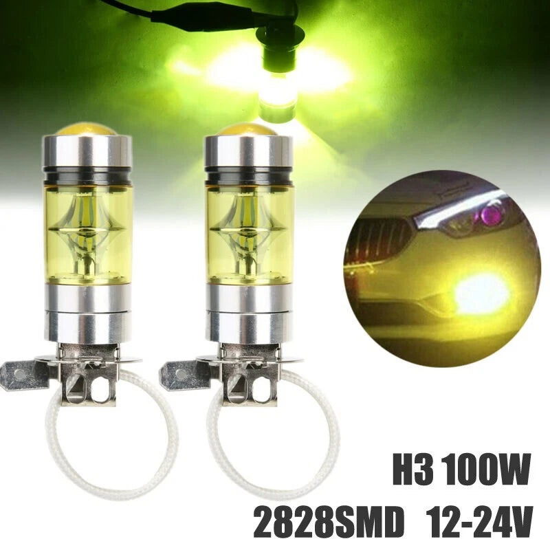 2X H3 100W 2828 LED Fog Light Turn Signal Brake Lamp Bulb Yellow for