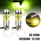 2X H3 100W 2828 LED Fog Light Turn Signal Brake Lamp Bulb Yellow for