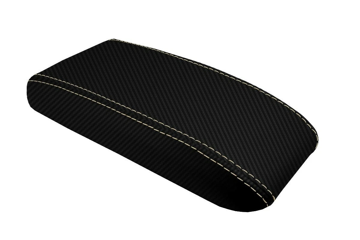 Console Lid Armrest Cover for Toyota 4Runner (1996–2002) Carbon Fiber Beige Stitch