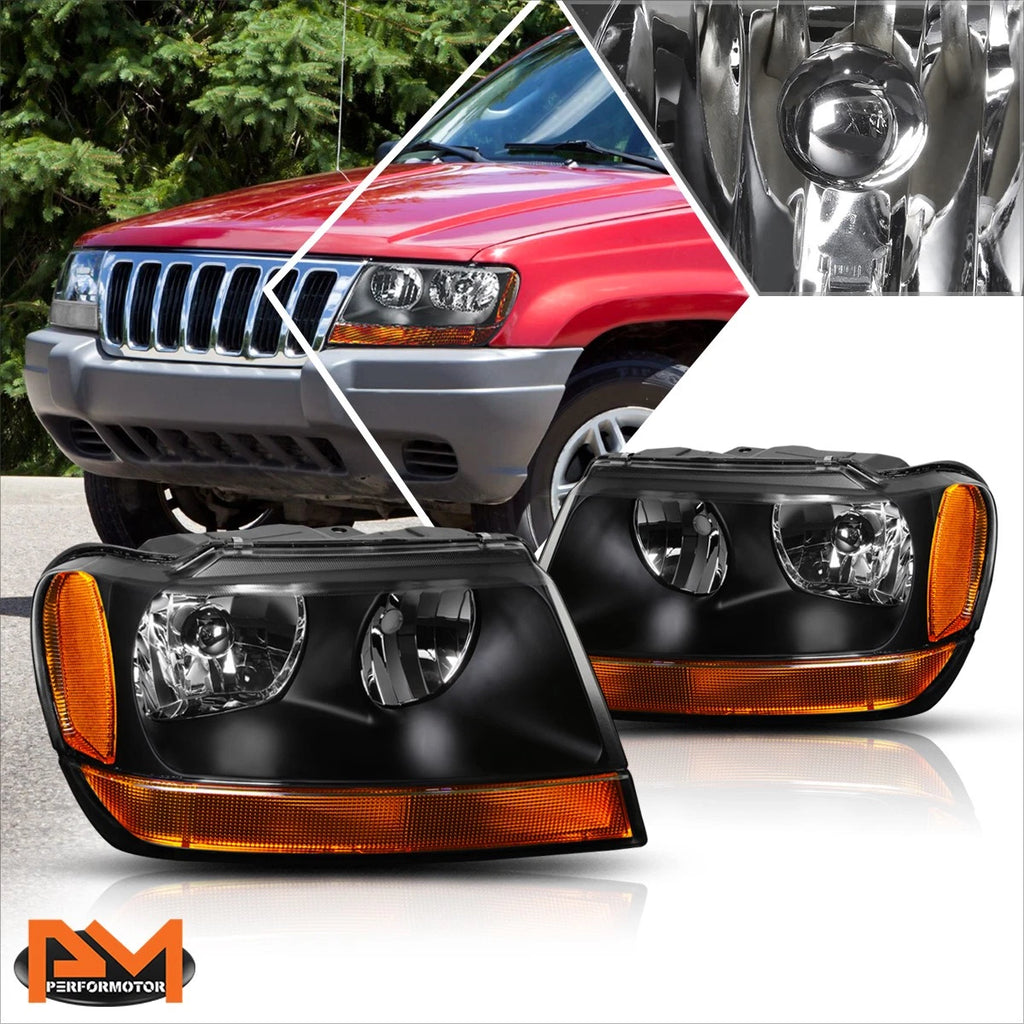 Headlight Black Housing Amber Side Corner Lamp for Jeep Grand Cherokee WJ (1999–2004)