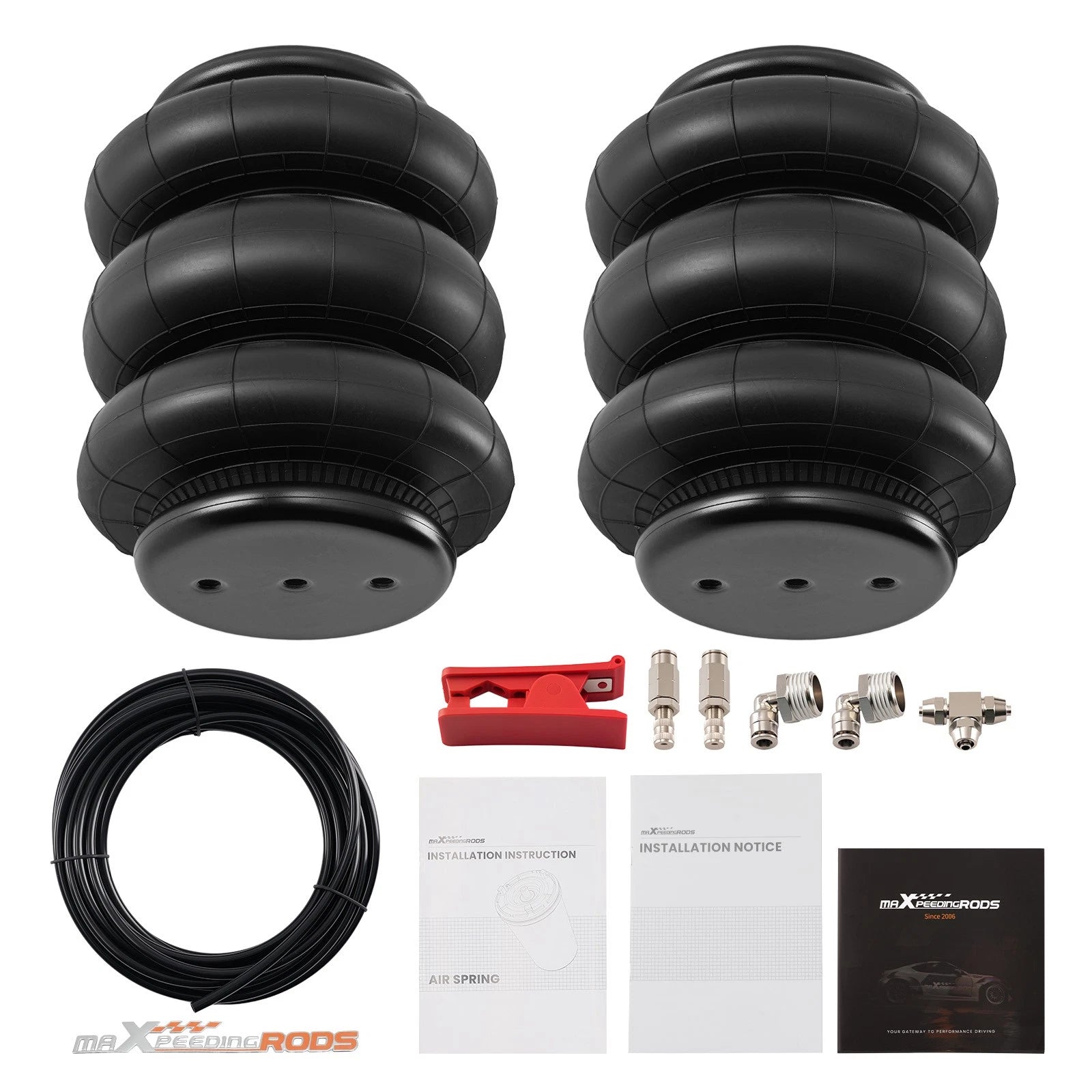 2X 2600lb Triple Bellow Air Springs + Air Fitting Line for Dodge Ram 1500 (2002–2023)