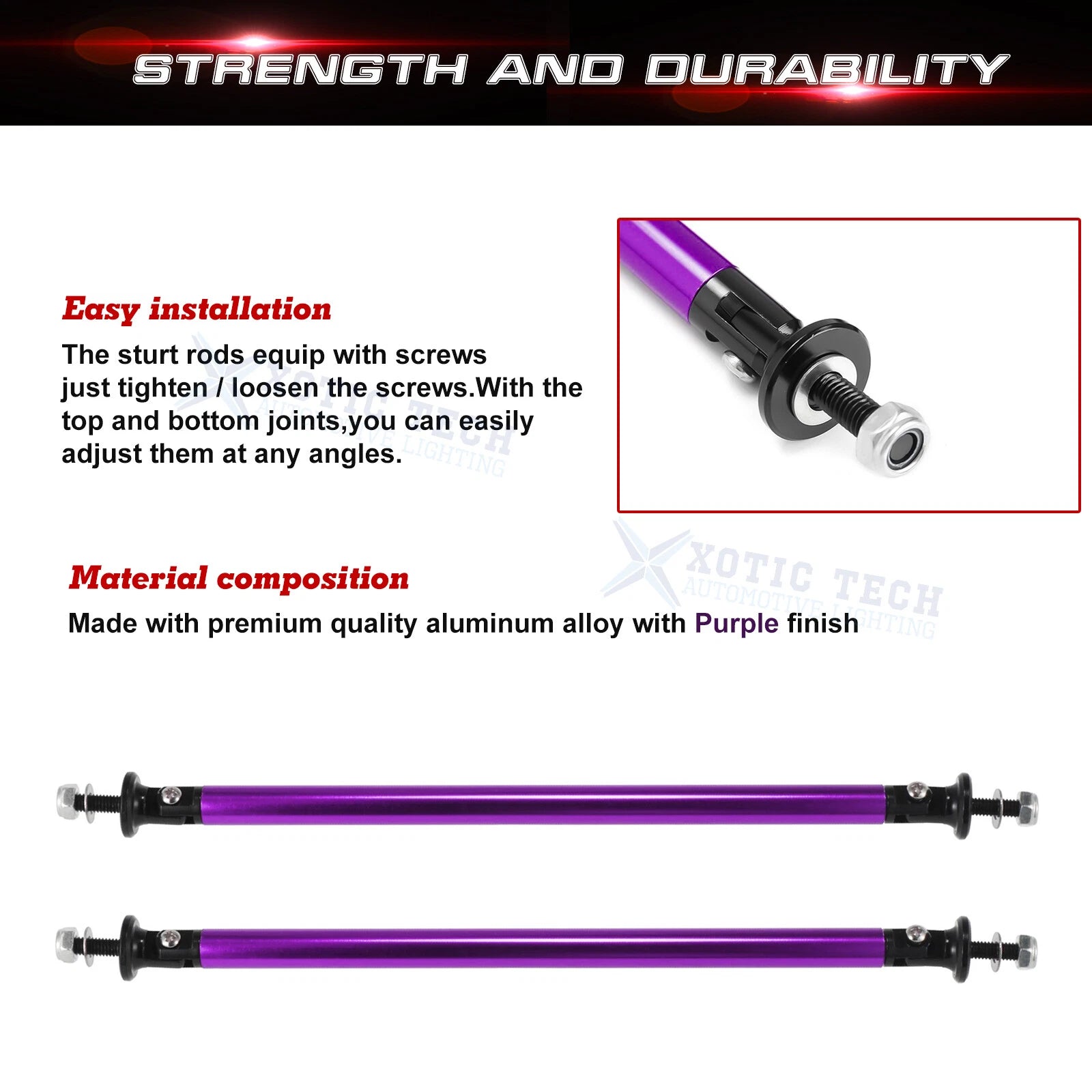 Adjustable Purple Front Bumper Splitter Support for Acura Honda (2010-2020)