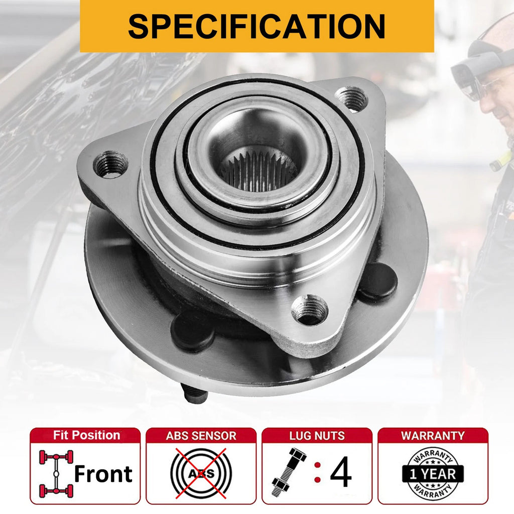 2Pcs Front Wheel Hub Bearing Assembly for Saturn Ion (2003–2007) 4Lug Non-ABS