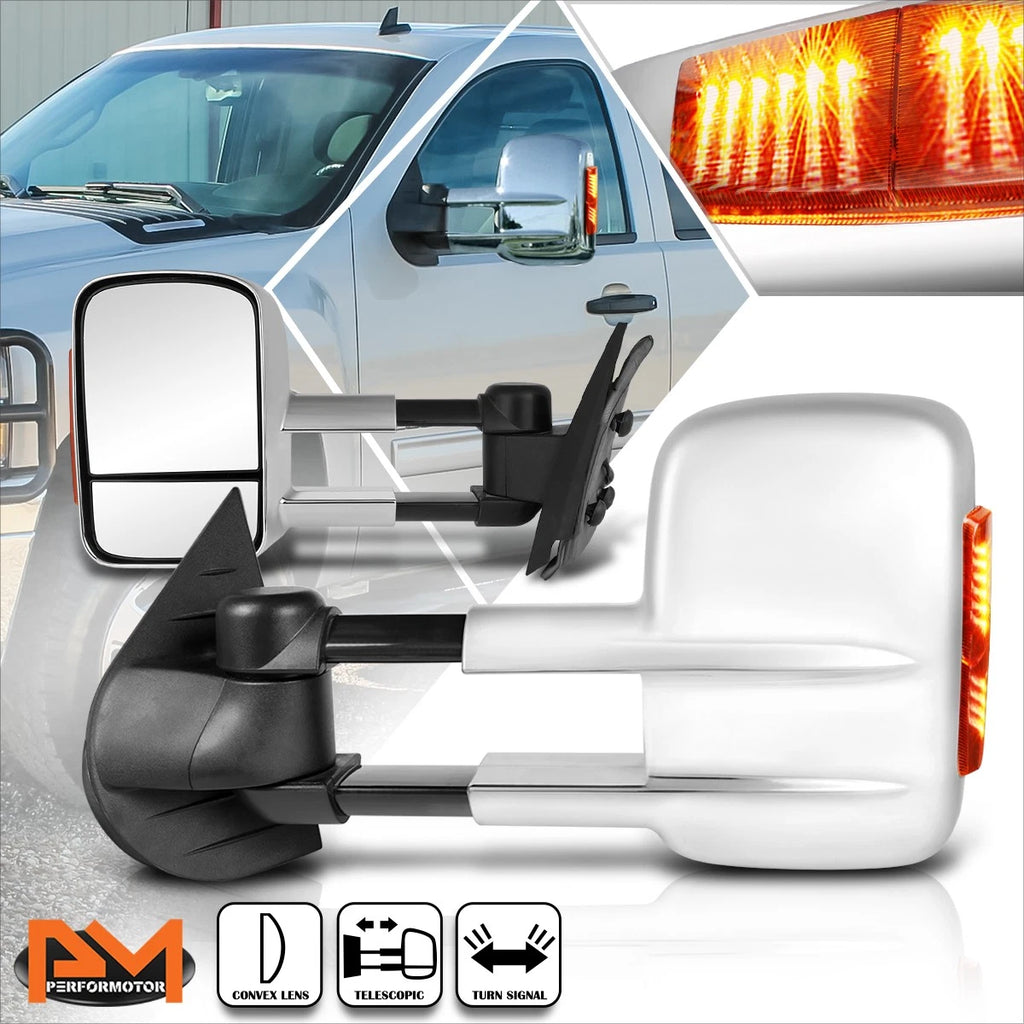 Manual Telescoping Towing Mirror for Silverado/Sierra (2007–2014) w/LED Signal Chrome