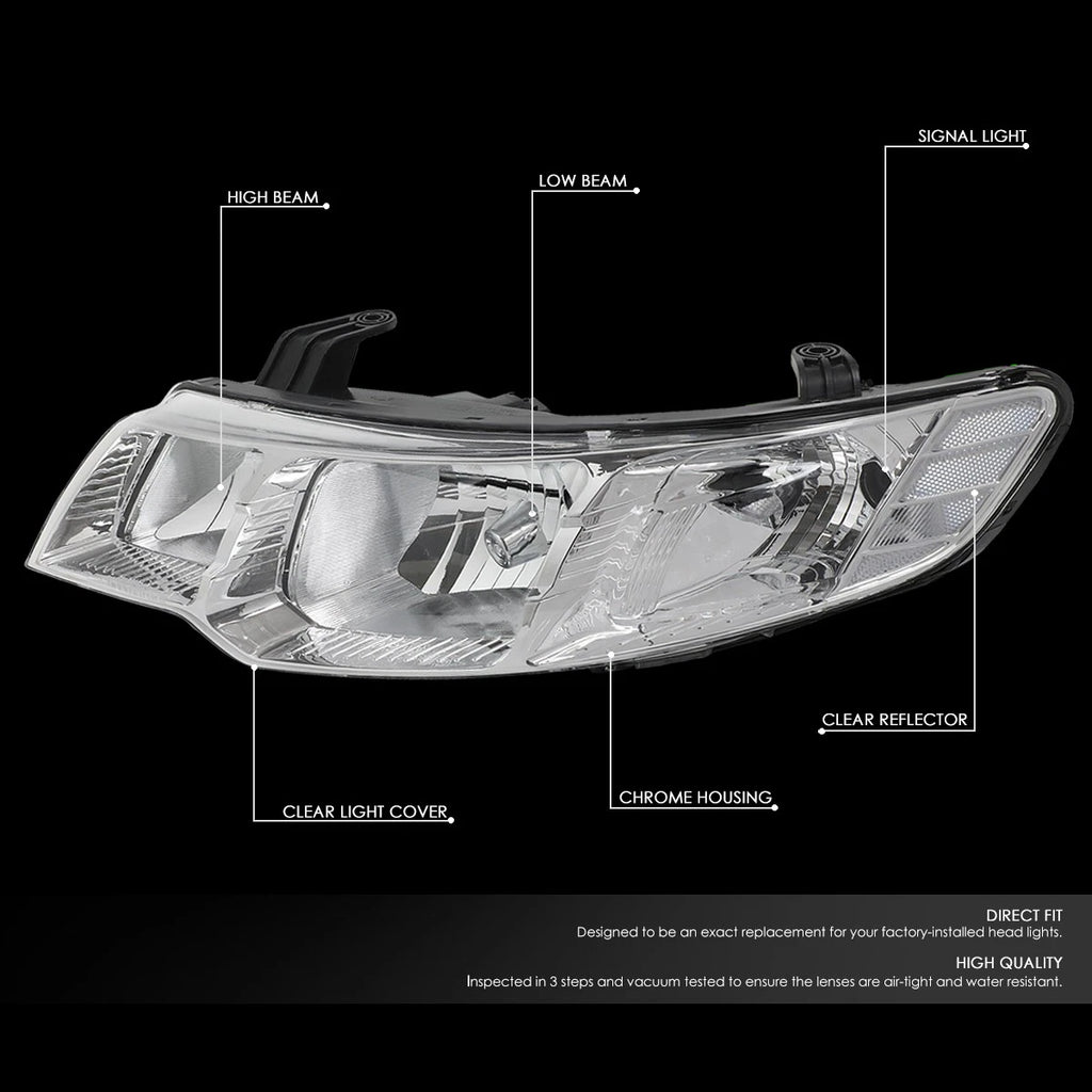 Set of 2 Chrome Housing Clear Lens Headlights for Kia Forte (2010–2013)