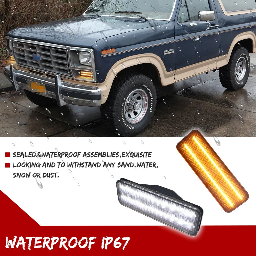 Dynamic Amber & White LED Signal Lights for Ford Bronco F150 F250 F350