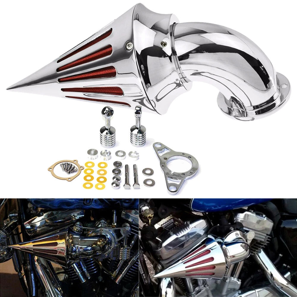 Chrome Spike Air Cleaner Intake Filter Kit for Harley Touring Dyna Softail