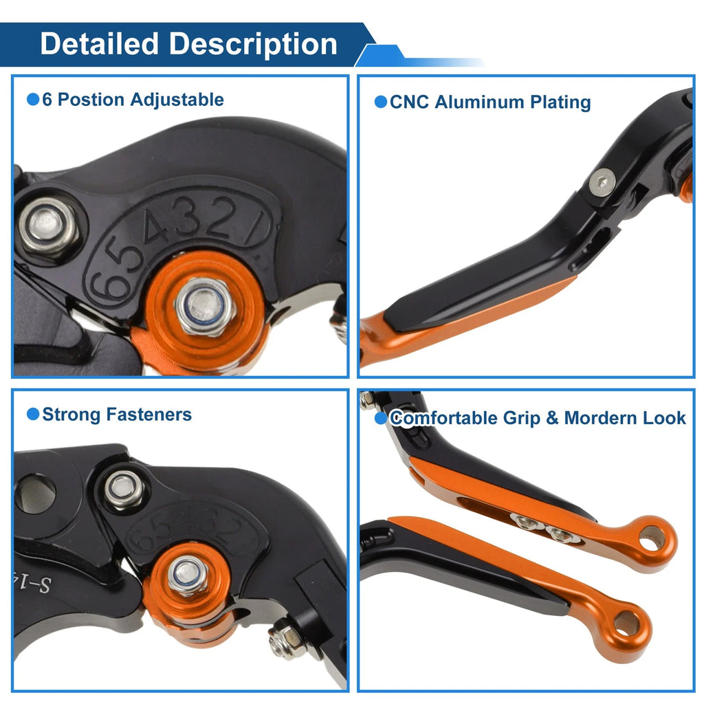 Short Long Brake Clutch Levers for Suzuki Hayabusa GSXR1300 (2008–2020) Black Orange