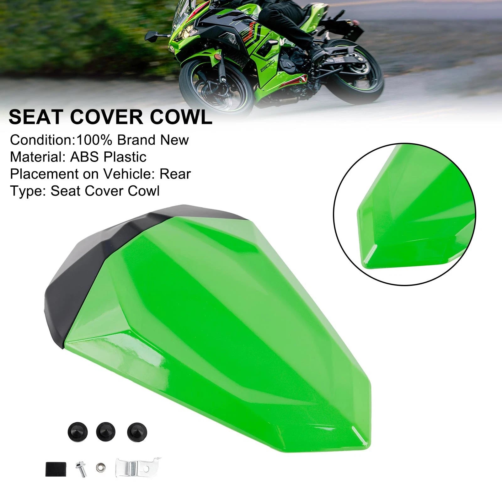 Tail Rear Seat Fairing Cowl for Kawasaki Ninja 500 EX500R Z500 (2024-2025) Green