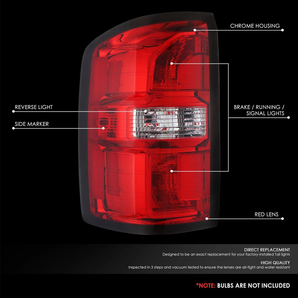 Driver Side Taillight for GMC Sierra 1500 (2014–2015) OE Chrome Red Lens