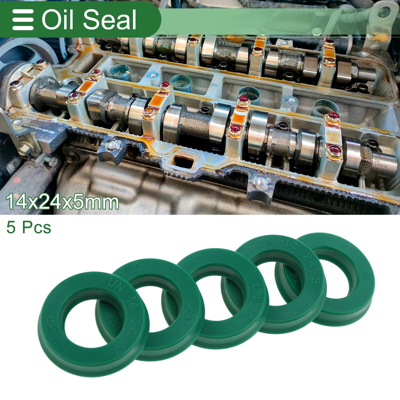Set of 5 Oil Seal Ring 14x24x5mm for Rotary Shaft (TPU, High Pressure)