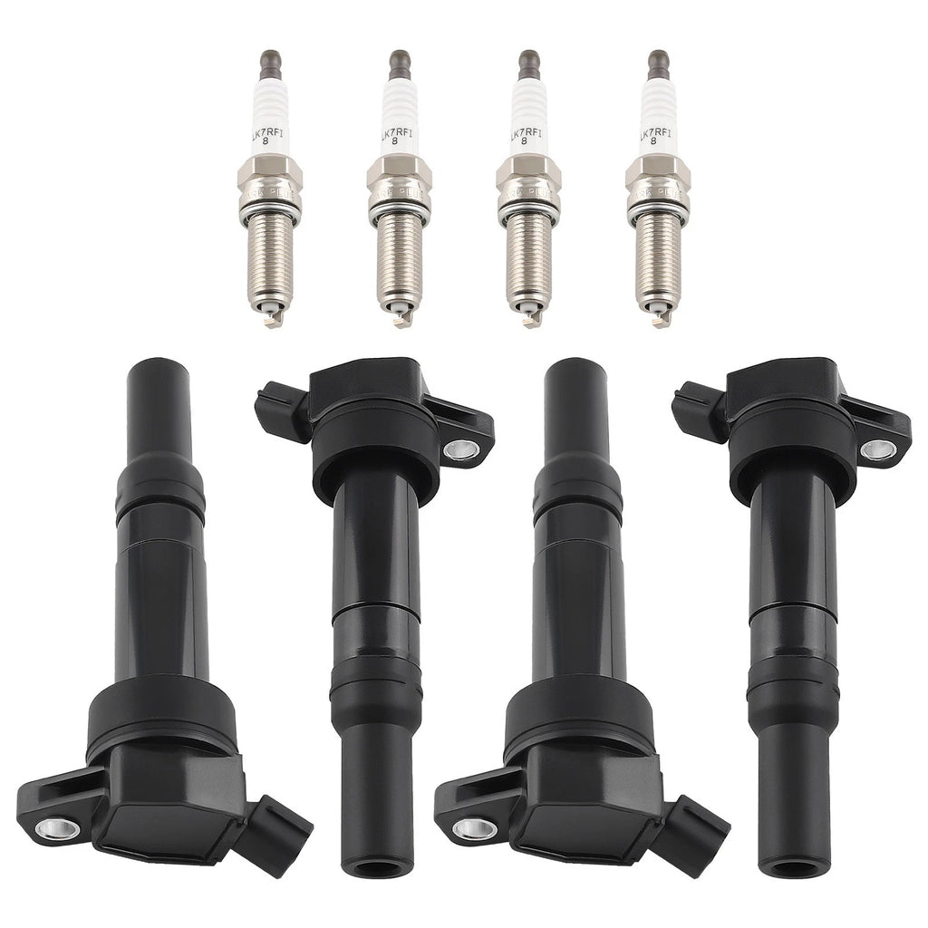 Set of 4 Ignition Coils + Spark Plugs for Hyundai Elantra Kia Forte Soul (2011–2018)