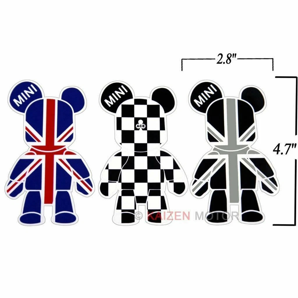 3x Bear Cartoon UK Flag Window Reflective Sticker for Mini Cooper (2014-2020)