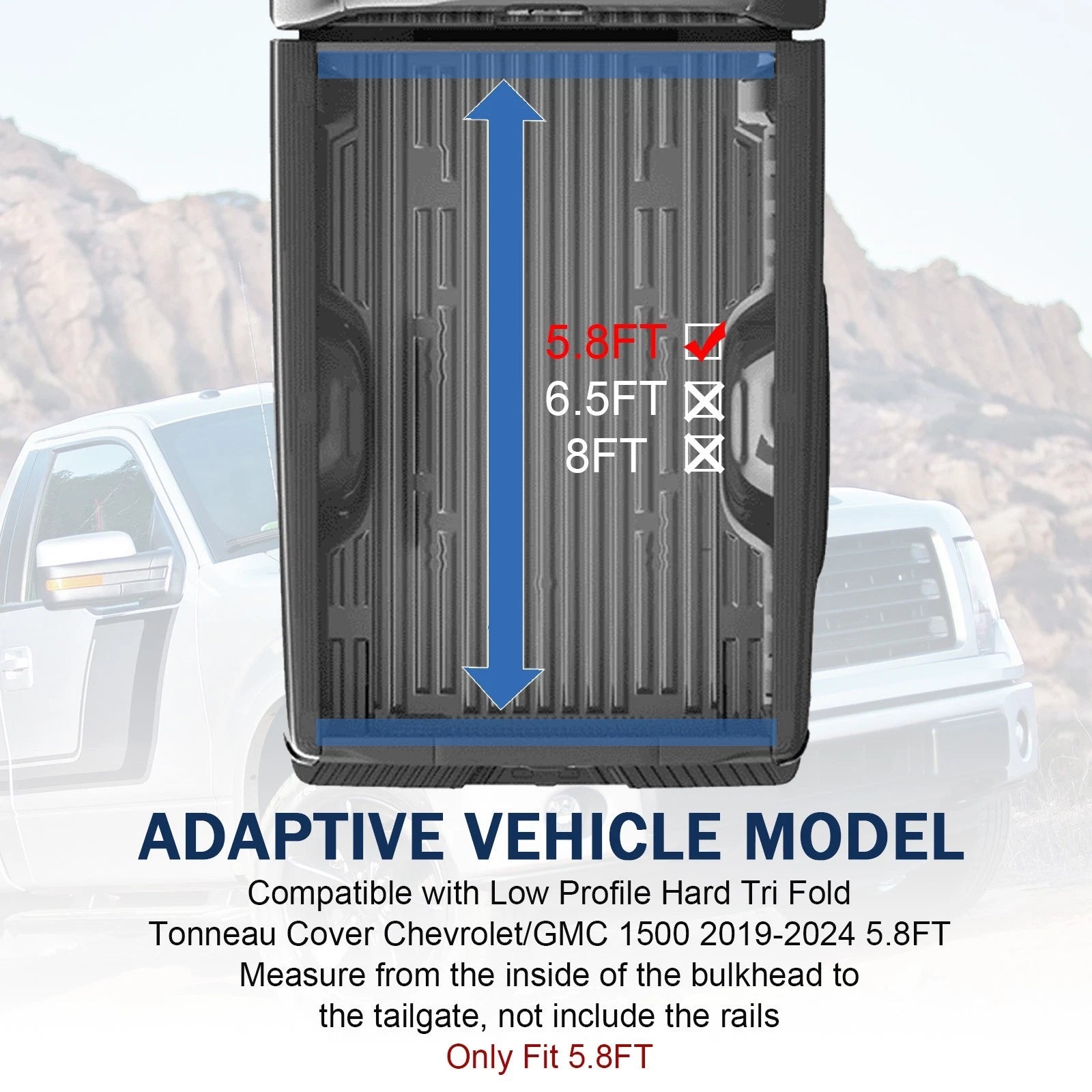 5.8FT Low Profile Hard Tri-Fold Tonneau Cover for Chevrolet GMC 1500 (2019-2024)